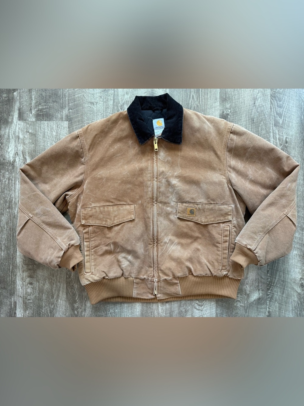 VTG Carhartt J165 BRN Brown Quilt Lined Corduroy Collar Bomber Jacket Sz XL